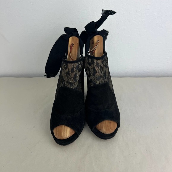 Tabitha Simmons Regina Lace & Suede Ankle Wrap Open Toe Heels Women Size 39 US 9 - Picture 5 of 11